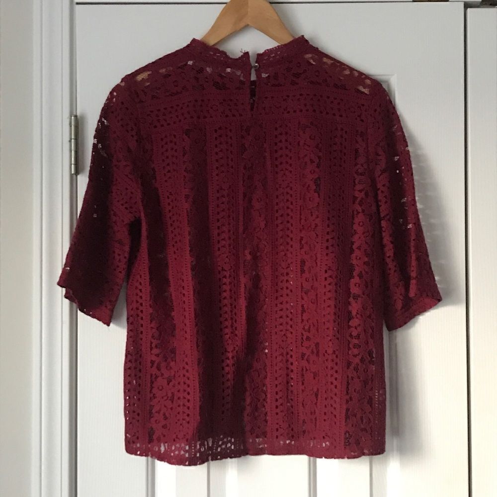 Ann Taylor Loft burgundy lace top blouse - Picture 4 of 4